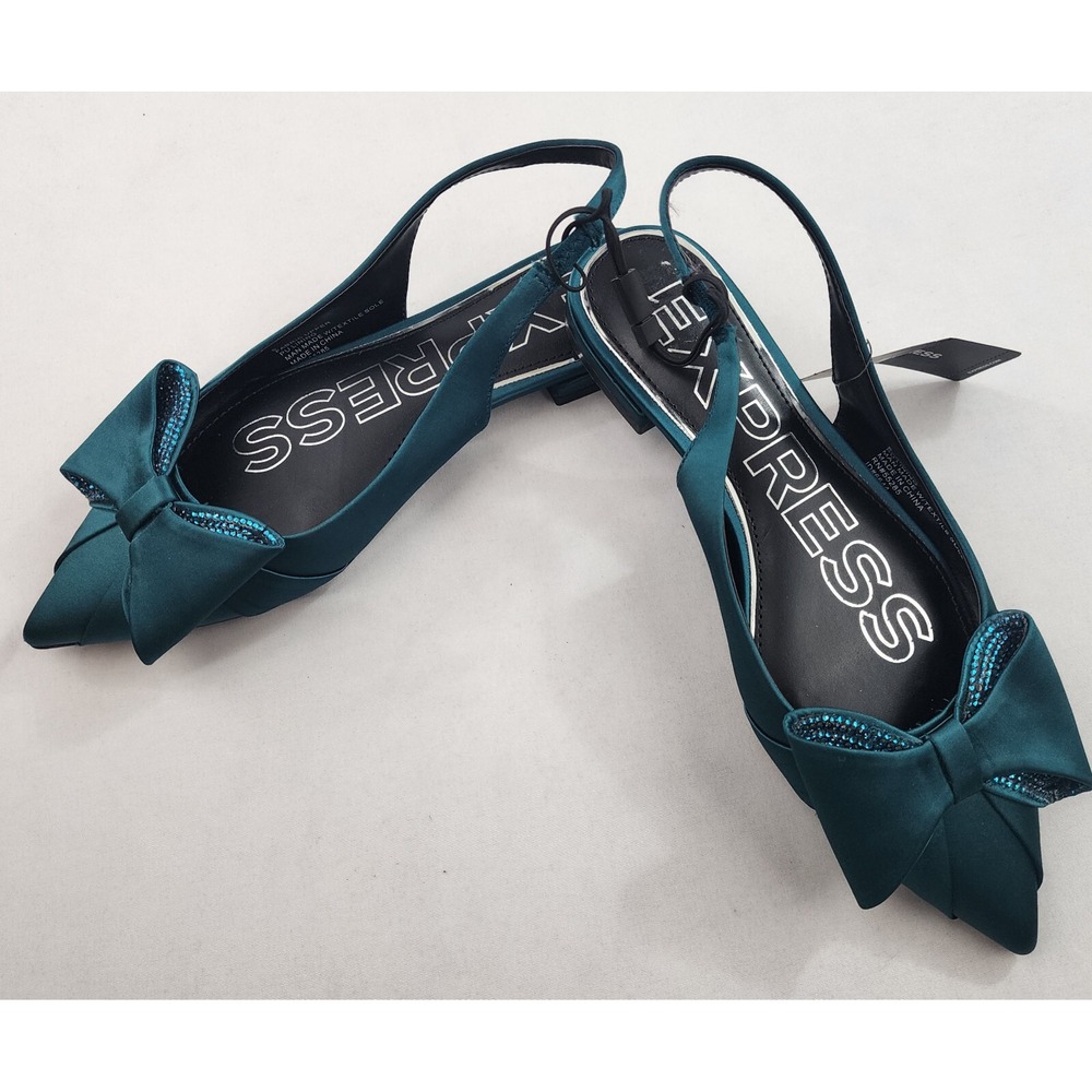 Express flats shoes sandals womens sz 6 green fabric 46408730 bows $78 ladies